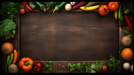 fresh vegetables frame on the wooden table