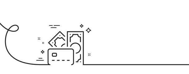 Money line icon. Continuous one line with curl. Credit card sign. Cash banknotes symbol. Money single outline ribbon. Loop curve pattern. Vector