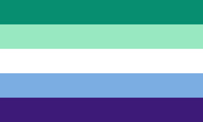 Gay men pride five stripes flag, Sexual identity pride flag of gay and LGBT symbols, Flag gender with shades of white, green and blue colors