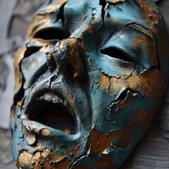 a mask with gold paint