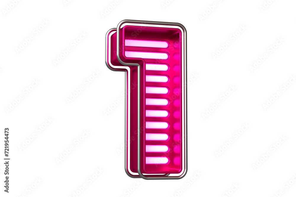Poster metal and neon font digit number 1 in chrome and magenta. nice typeface for the creation of titles, 