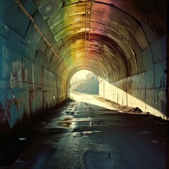 a tunnel with a light shining through