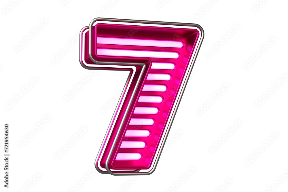 Poster shining metallic neon font digit number 7 in chrome and pink. nice typeface for the creation of titl