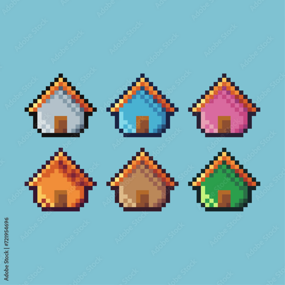 Poster pixel art sets icon of house icon variation color.house icon on pixelated style. 8bits perfect for g