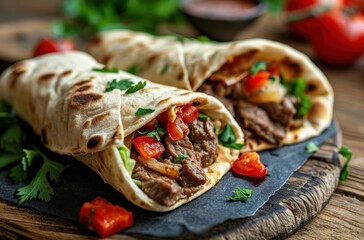 a tortilla wraps with meat and vegetables
