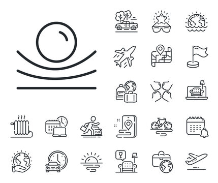 Resilience or flexibility sign. Plane jet, travel map and baggage claim outline icons. Elastic material line icon. Flexible pressure symbol. Elastic material line sign. Vector