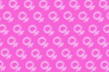 Background from hand drawing women gender icons on pink background.