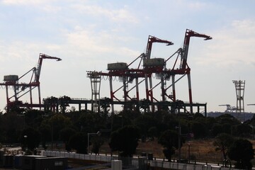 Fototapeta na wymiar Gantry cranes at Aomi Container Terminal in Tokyo, Japan