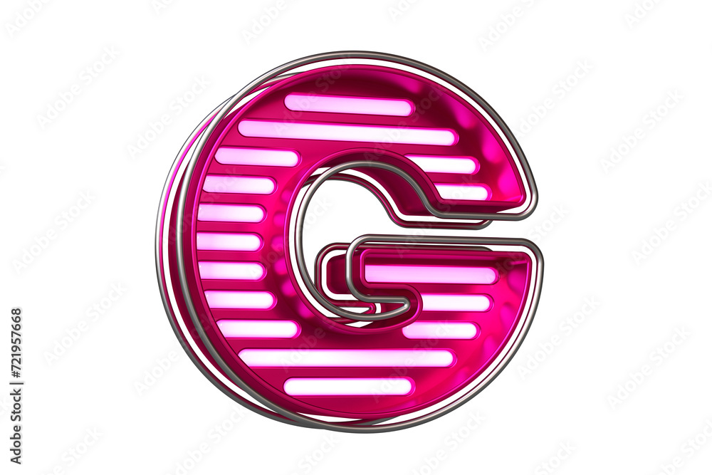 Poster tech style neon font lines letter g in vivid metallic pink and chrome. nice typeface for designing t