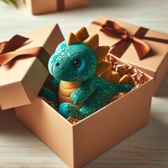 dinosaur soft toy in a gift box, a cute dino gift for a birthday, valentine or party 