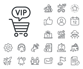 Very important person sign. Salaryman, gender equality and alert bell outline icons. Vip shopping cart line icon. Member club privilege symbol. Vip shopping line sign. Vector