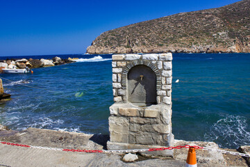 Naxos, Greek Island, Greece, Water on tap on the roadside of the bay. 