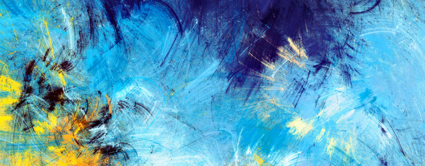 Art painting. Abstract paint background. Blue and yellow color pattern. Fractal artwork for creative graphic design