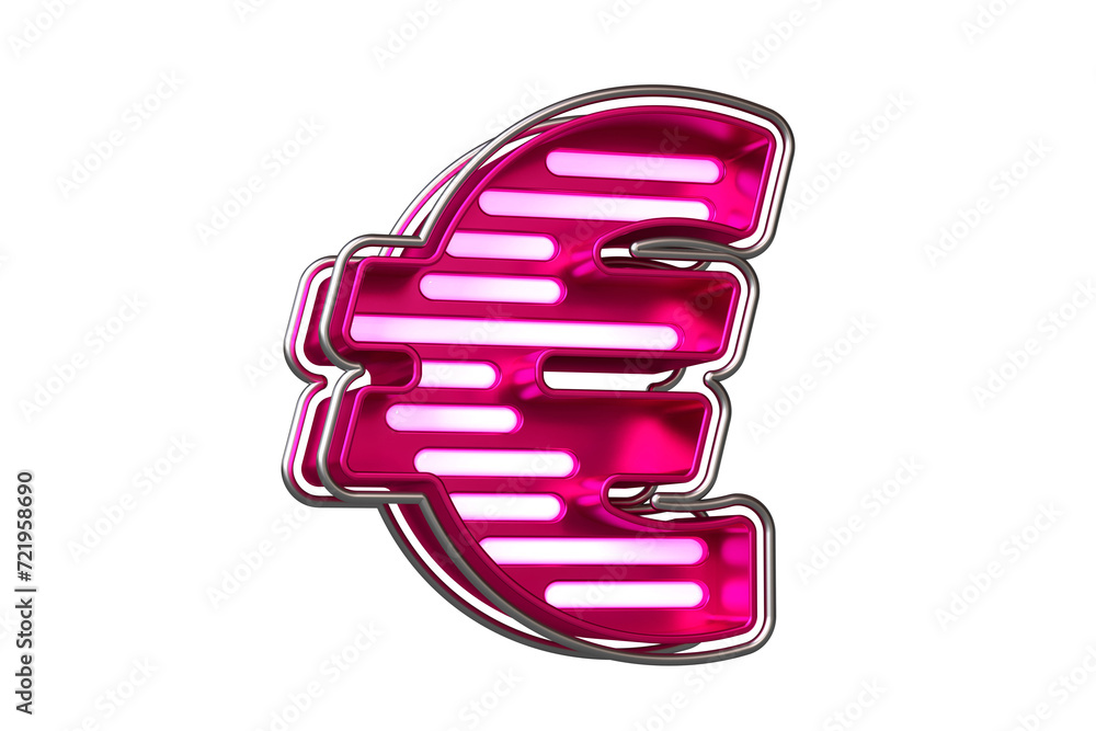 Poster futuristic display font 3d euro symbol in chrome and pink. flashing lettering for the creation of ti