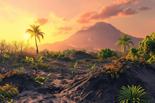 Tropical Landscape at Sunset.