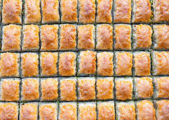 Turkish Baklava with Pistachio in Colorful Ramadan Cuisine Photo, Üsküdar Istanbul, Turkiye...