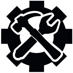 Vector settings icon with hammer and wrench  isolated on white background illustration