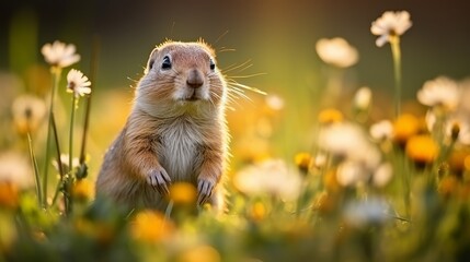 Squirrels on the meadow in bloom are the common ground squirrel and the european squirrel, suslik spermophilus citellus.