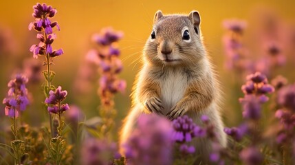 Squirrels on the meadow in bloom are the common ground squirrel and the european squirrel, suslik spermophilus citellus.