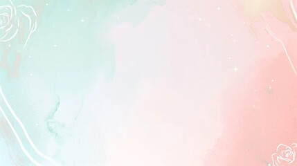 Soft pastel watercolor background with rose outlines and starry sparkles.