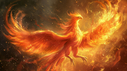 The Chinese mythological animal Phoenix, spreading its wings and flying.
