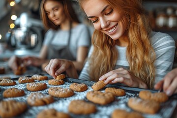 Friends hosting a virtual cookie decorating party with heart-shaped cookies - obrazy, fototapety, plakaty