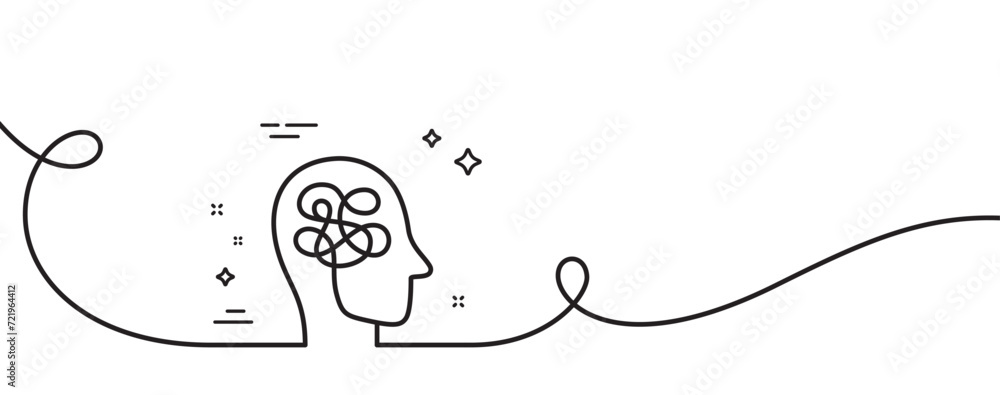 Poster stress line icon. continuous one line with curl. confused mind sign. depression or mental health sym