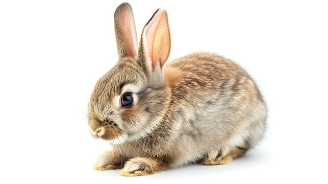 A cute, adorable bunny with fluffy fur and distinctive long ears, photographed against a pristine white background.