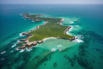Fototapeta na wymiar island in the sea, turquoise color water