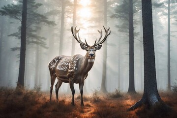 deer in the forest at sunrise