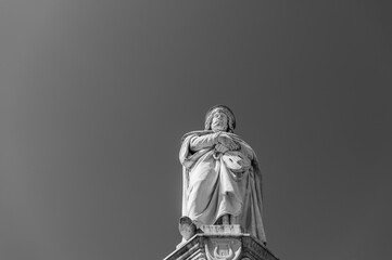 Fototapeta na wymiar details of the marble Statue of Walther von der Vogelweide, Bolzano town, Bolzano province, Trentino-Alto Adige region, northern Italy.
