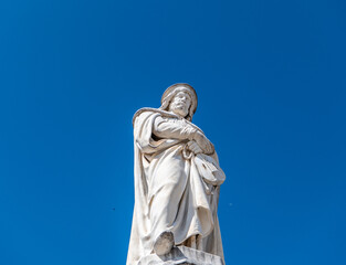 details of the marble Statue of Walther von der Vogelweide, Bolzano town, Bolzano province,...