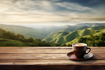 Morning drink balcony scene Beautiful natural view - obrazy, fototapety, plakaty