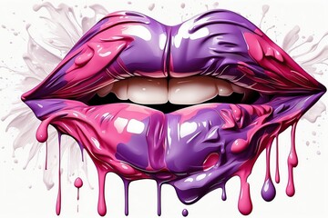 Obraz na płótnie Canvas purple and pink puckered lips drippy kiss