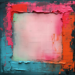 colored paint square texture background with frame, painted wall with frame, turquoise pink and...