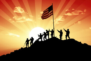 Men armed war battle army person background silhouette team soldier sunset military gun success