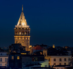 Fototapeta na wymiar Galata Tower in Istanbul at night.