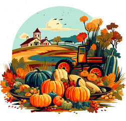 Autumn Harvest Harvesting Scene illustration clip art 
