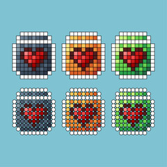 Pixel art stroke sets icon of love battery variation color.love battery icon on pixelated style. 8bits perfect for game asset or design asset element for your game design. Simple pixel art icon asset.