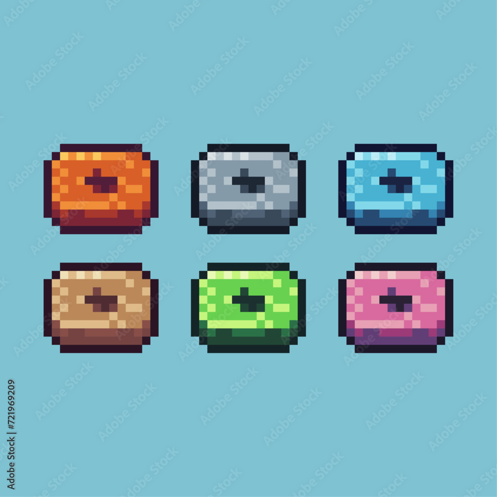Poster pixel art sets icon of small pillow variation color. pillow icon on pixelated style. 8bits perfect f