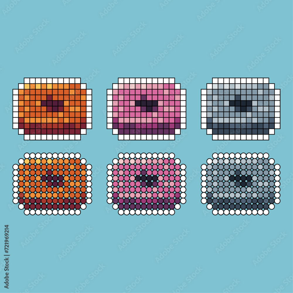 Poster pixel art stroke sets icon of small pillow variation color. pillow icon on pixelated style. 8bits pe