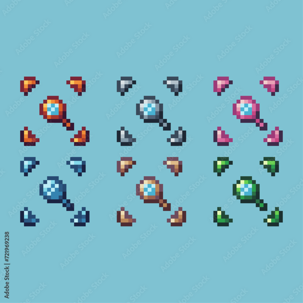 Poster pixel art sets icon of zoom icon with variation color. zoom icon on pixelated style. 8bits perfect f