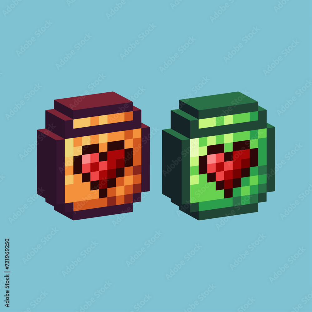 Poster isometric pixel art 3d of battery love icon for items asset. battery love icon on pixelated style.8b