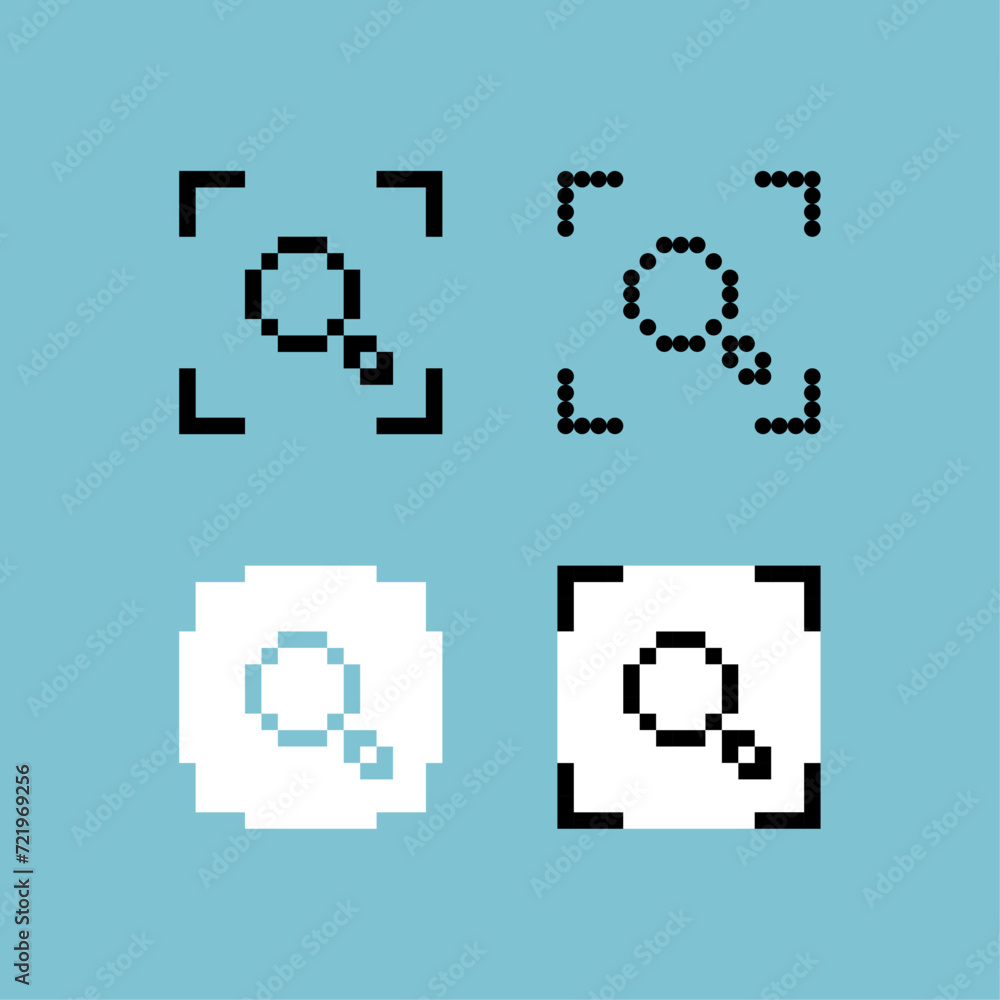 Poster pixel art outline sets icon of zoom icon with variation color. zoom icon on pixelated style. 8bits p