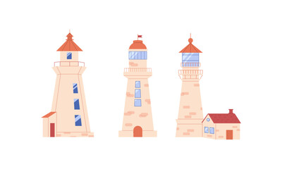 3 lighthouses in flat style