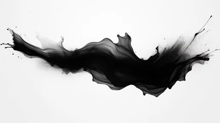 Gordijnen Abstract black in splash, paint, brush strokes, stain grunge isolated on white background © Tatyana