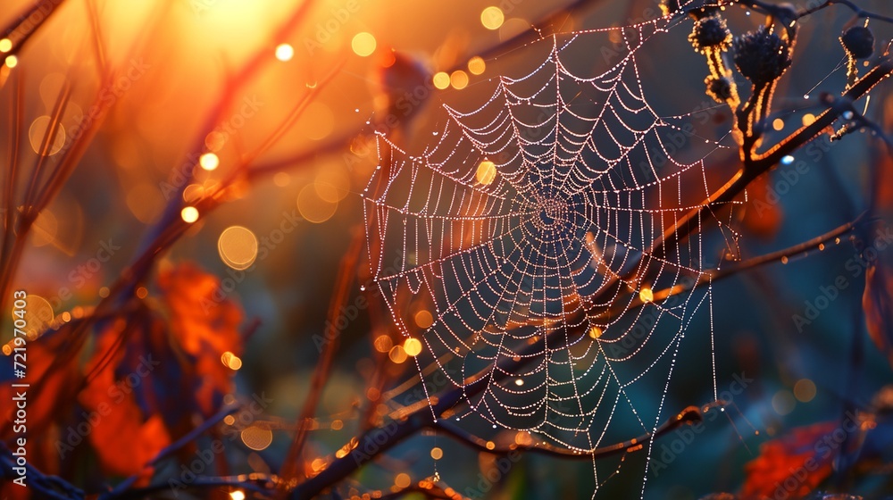 Wall mural a spider web is hanging from a tree branch