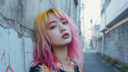 Obraz premium 路地裏 若いファッションモデル