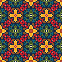 Japanese Star Flower Mosaic Vector Seamless Pattern
