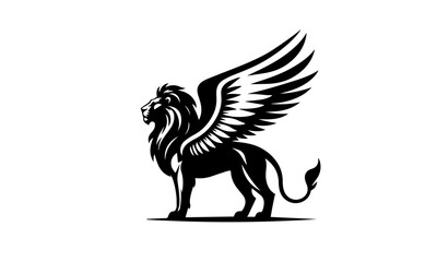 The silhouette of a winged lion. Symbol, logo.